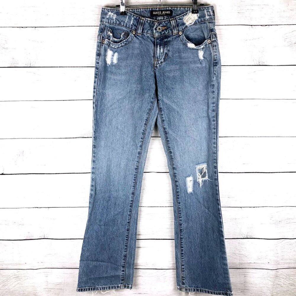 Guess Jeans Vintage Medium Wash Distressed Bootcut Jeans 27